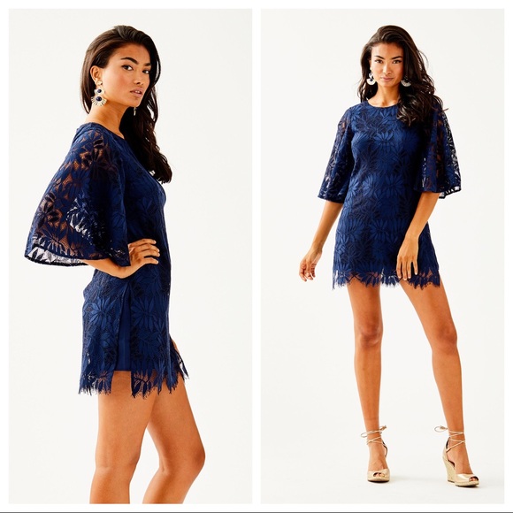 Lilly Pulitzer Dresses & Skirts - New LILLY PULITZER navy Lace romper bell sleeve 0